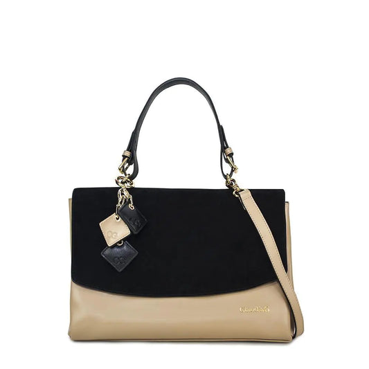 Simonetta Leather Handbag- Midnight Black / Tan
