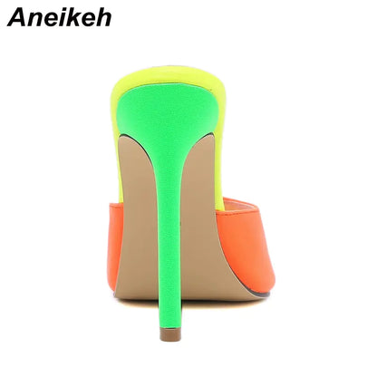 Aneikeh 2023 Orange Sandals Mules High Heels