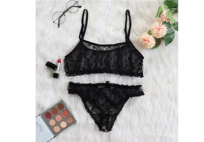 Women Lingerie Mesh Perspective Lace with Seamless Bra
