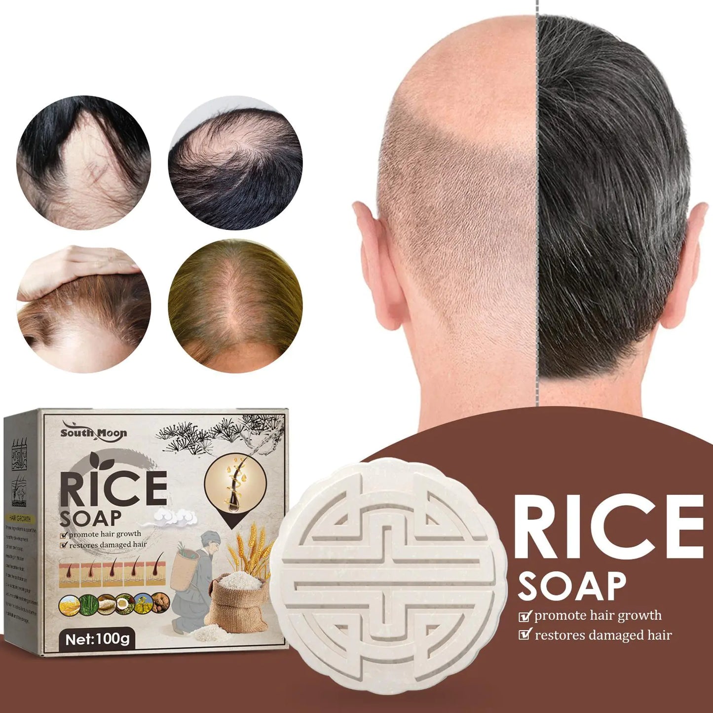 HEALLOR  Natural Rice Shampoo Soap Anti Loss Stops Hair Loss Bar For Hair Soap For Split Dry Damaged Promotes Hair Growth