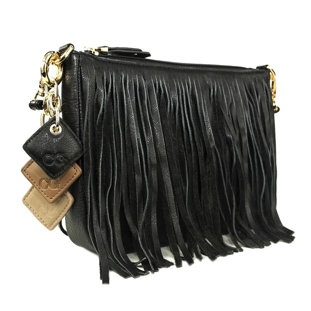 Willow Fringe Leather Handbag -Midnight Black