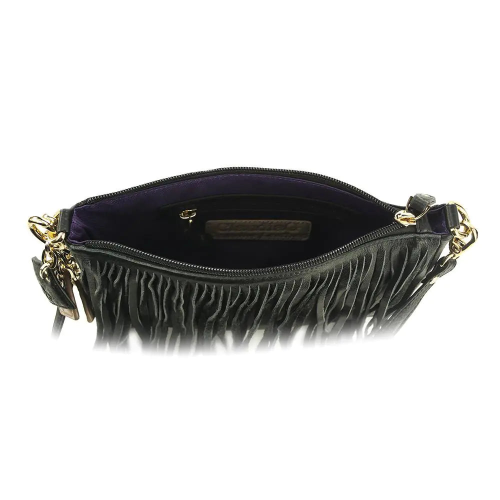 Willow Fringe Leather Handbag -Midnight Black