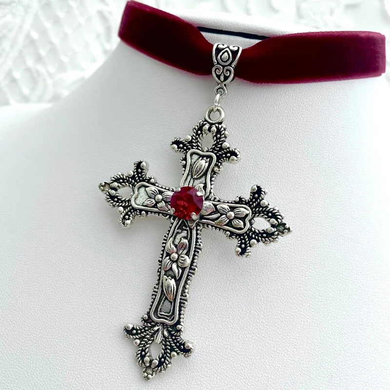 Gothic Large Cross Choker Necklace For Women's