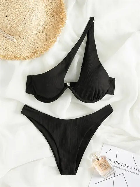 Solid Ribbed Bikini Set Chic