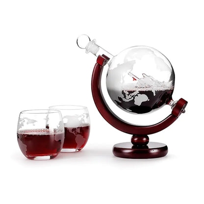 Whiskey Decanter Globe Wine Aerator Glass Set