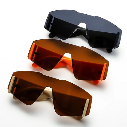 Nuevas gafas de sol de una sola pieza con montura grande, gafas de moda para pasarela para mujer, gafas de sol sin marco para conducir de gran tamaño Uv400