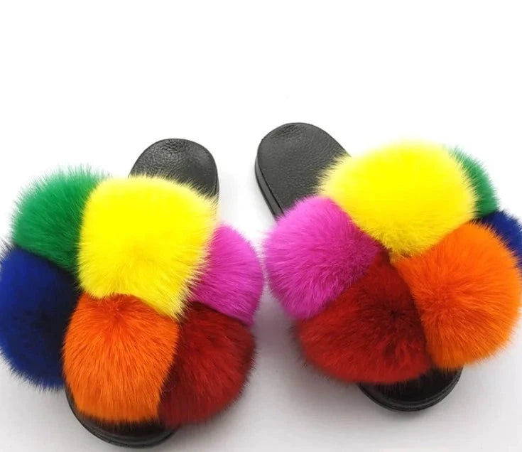 Hot Custom Faux Fur Fluffy Sandals For Women's