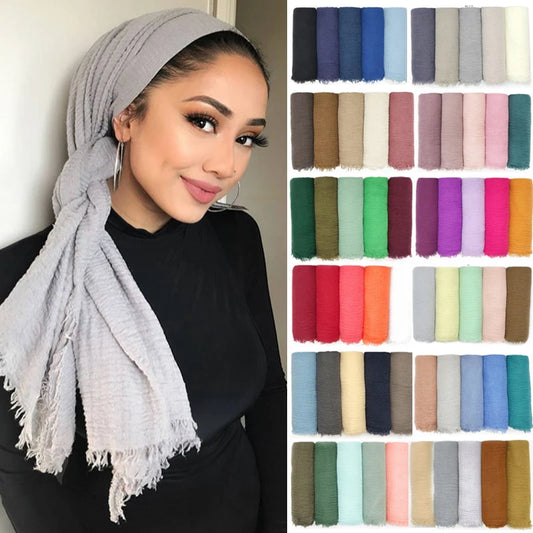 180X95CM mujeres clásico musulmán arrugado Hijab bufanda de algodón suave pañuelos para la cabeza turbante chales envuelve diadema islámica mujer musulman