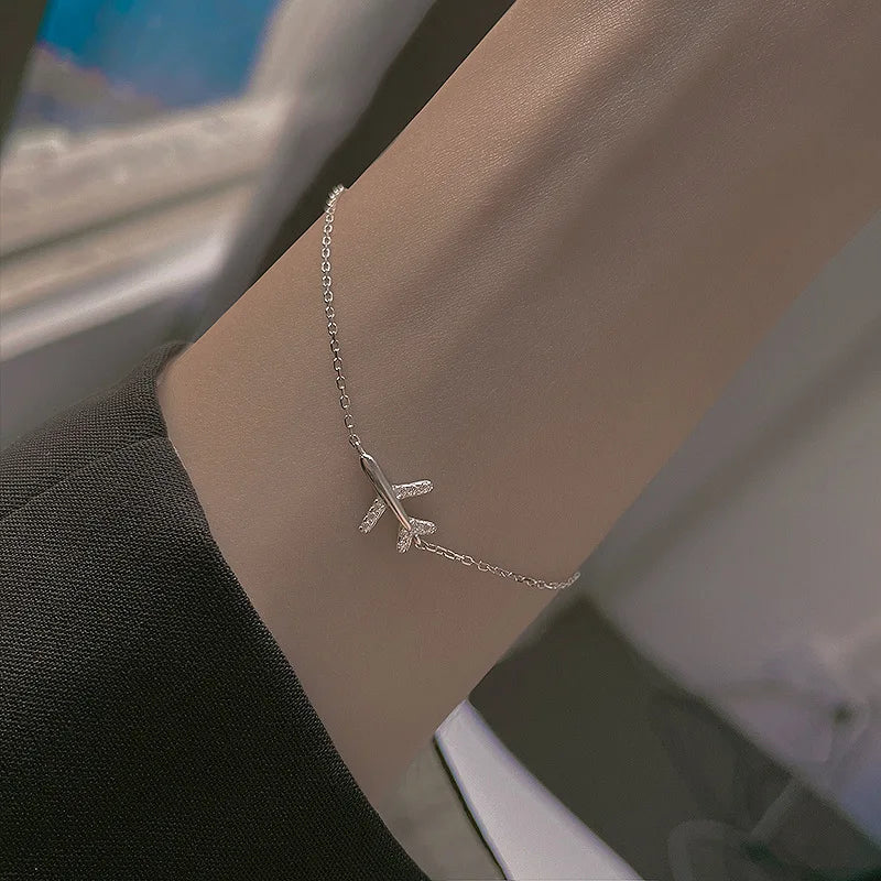 Silver Color Airplane Bracelet For Women's