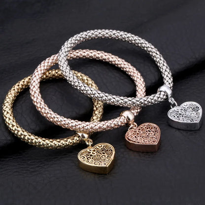 Bracelets à breloques coeur d'amour plaqué or pour femmes