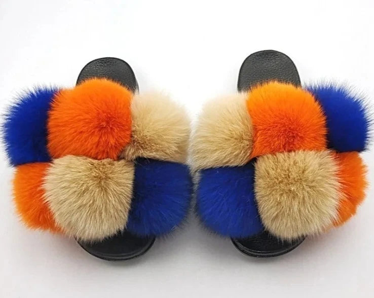 Hot Custom Faux Fur Fluffy Sandals For Women's