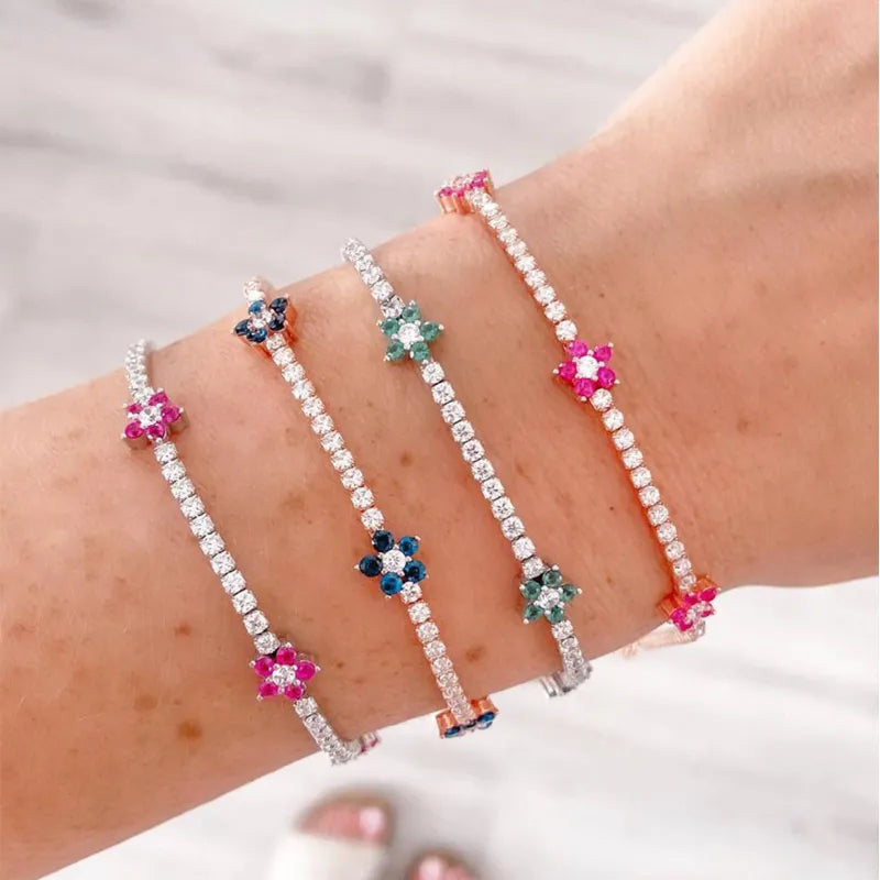 Bracelets à fleurs colorées arc-en-ciel pour femmes
