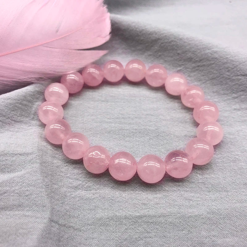 Pulsera de cristal rosa en polvo rosa para mujer