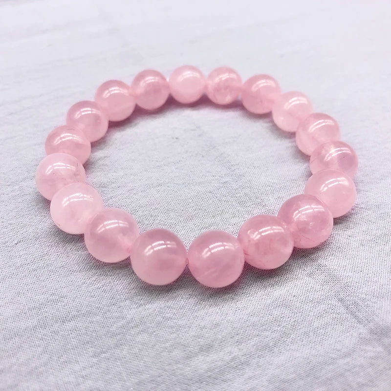 Pulsera de cristal rosa en polvo rosa para mujer