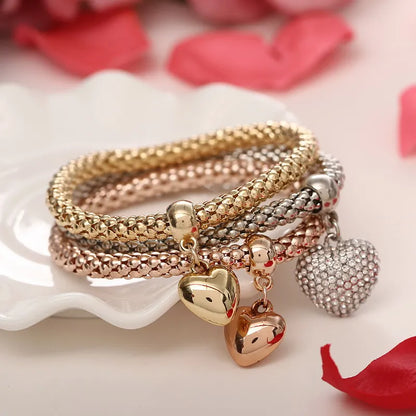 Gold Plated Love Heart Charms Bracelets For Women's