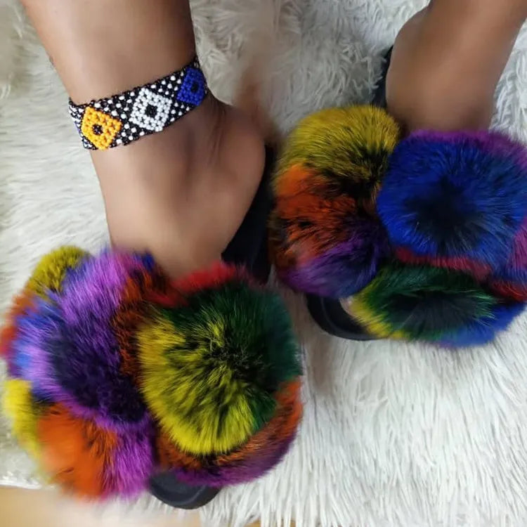 Hot Custom Faux Fur Fluffy Sandals For Women's