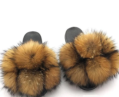 Hot Custom Faux Fur Fluffy Sandals For Women's