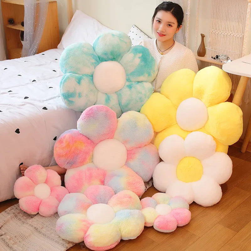 Almohada de felpa de flores peludas para decoración del hogar y niños