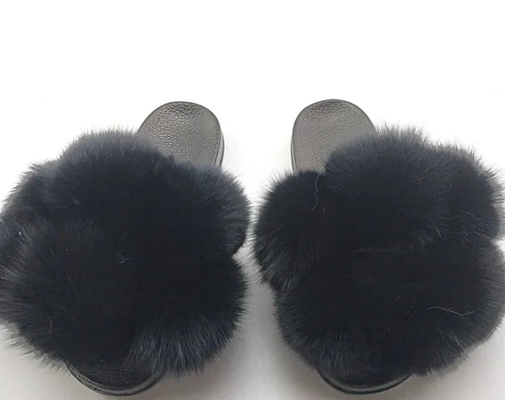 Hot Custom Faux Fur Fluffy Sandals For Women's