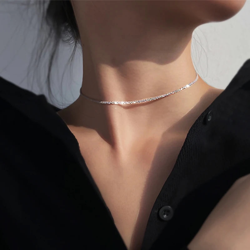 Silver Color Soft Choker Necklace For Women's