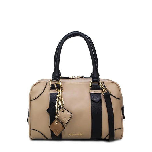 Carlotta Leather Handbag- Tan / Midnight Black