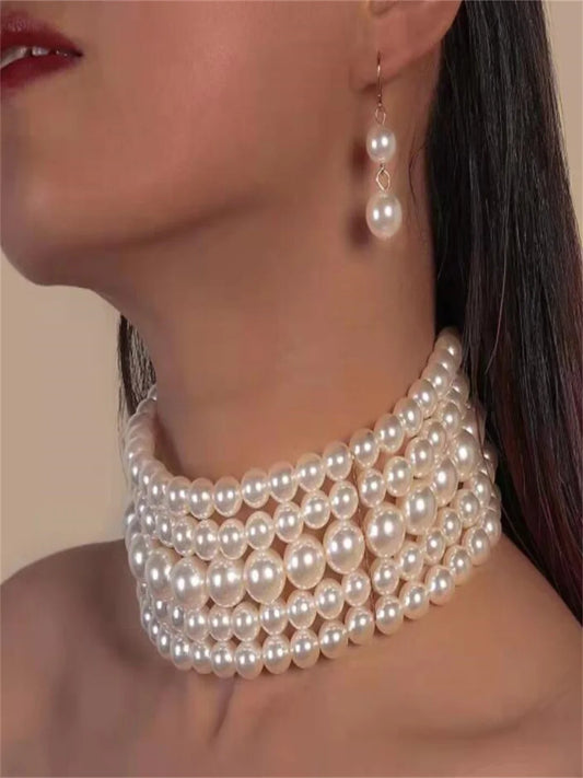 Collar de perlas multicapa para mujer