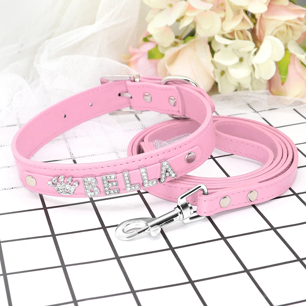 Personalized Rhinestone Dog Collar & Leash Set