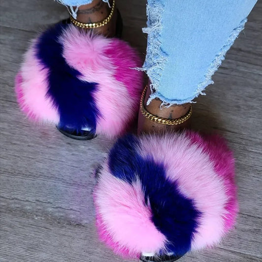 Hot Custom Faux Fur Fluffy Sandals For Women's