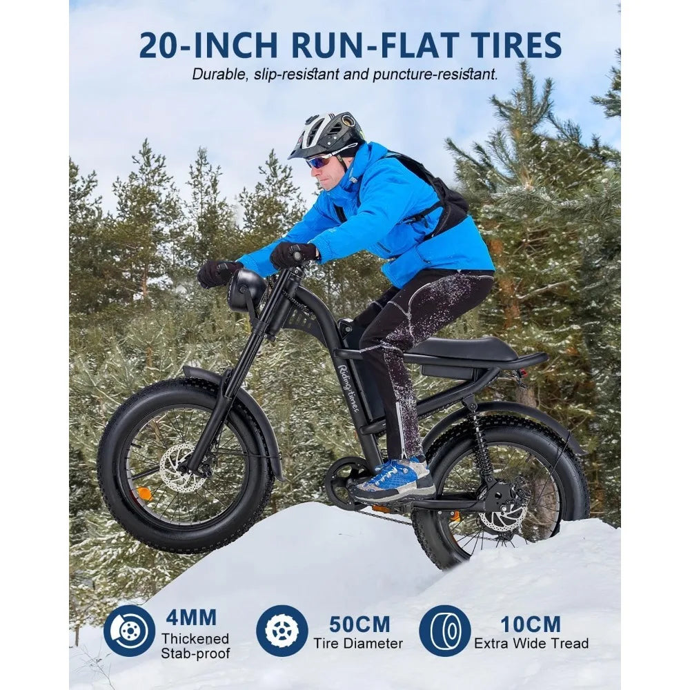 Bike, 20 Inch Fat Tire  Suspension Ebike, Up to 28MPH & 75 Miles, 15.6AH Removable Battery, All-Terrain E Bike for Mountains