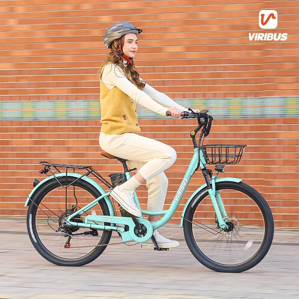Electric Bike for Adults Women,500W 48V 13AH with Basket & Front Suspension,25mph Aluminum 7 Speed, Adult Electric Bicycle