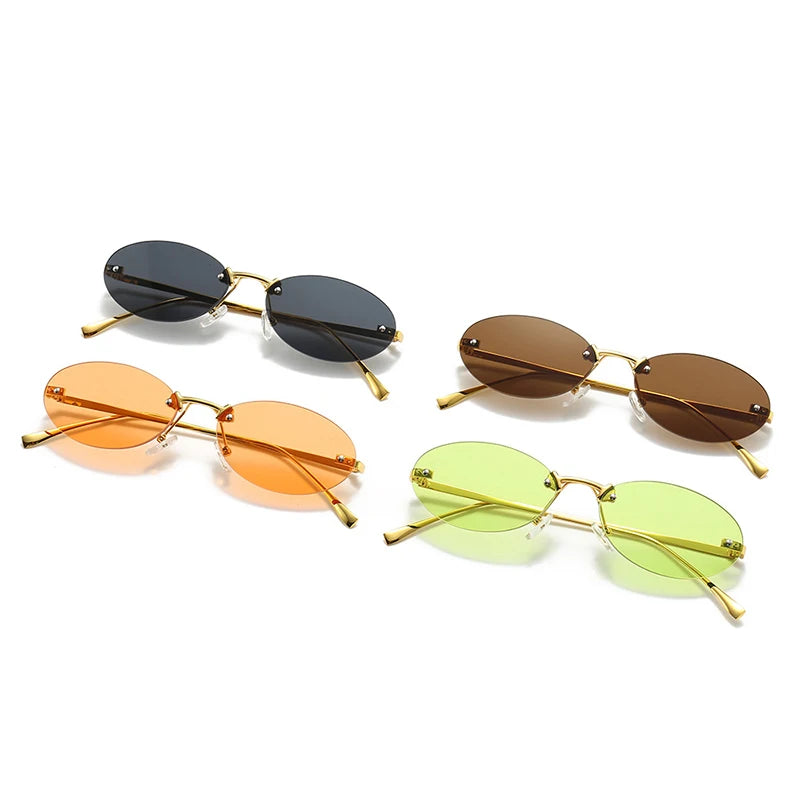 Fashion Rimless Oval Sunglasses For Women's