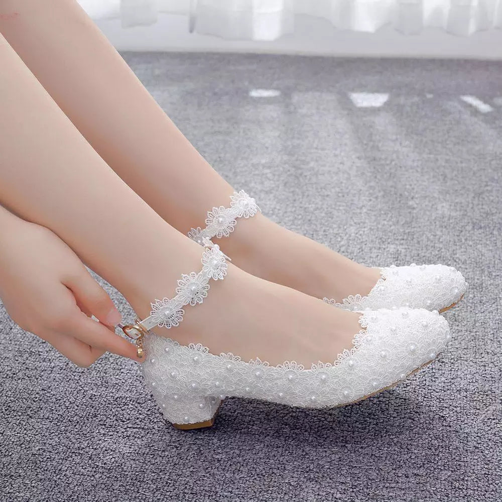 White Lace Sexy High Heels For Women's
