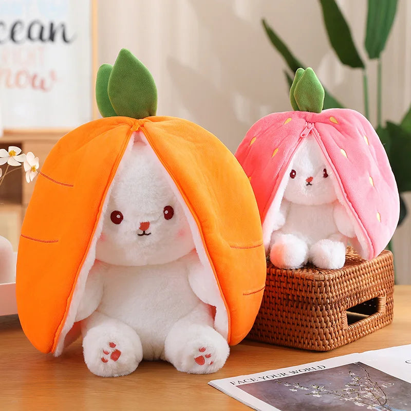 Lovely Carrot And Strawberry Plush With Rabbit Sleeping Pillow
