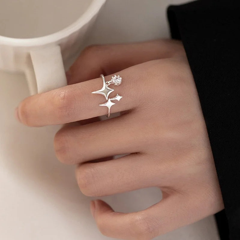 Bague ouverte étoiles en argent pour femme