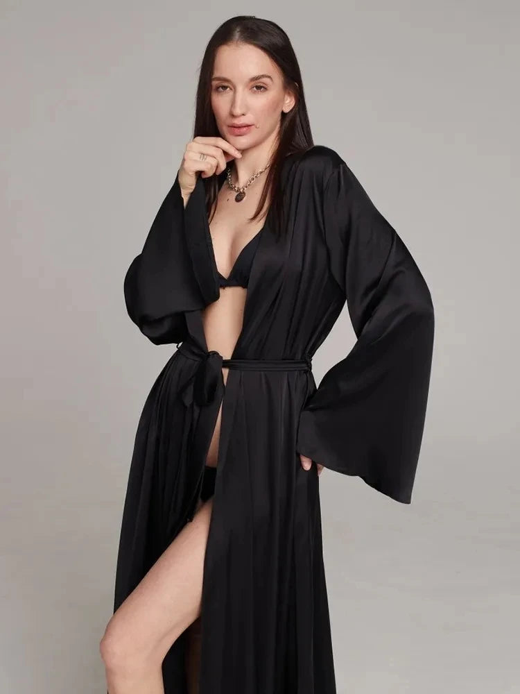 Satin Long Sleeve Dressing Gown For Women's