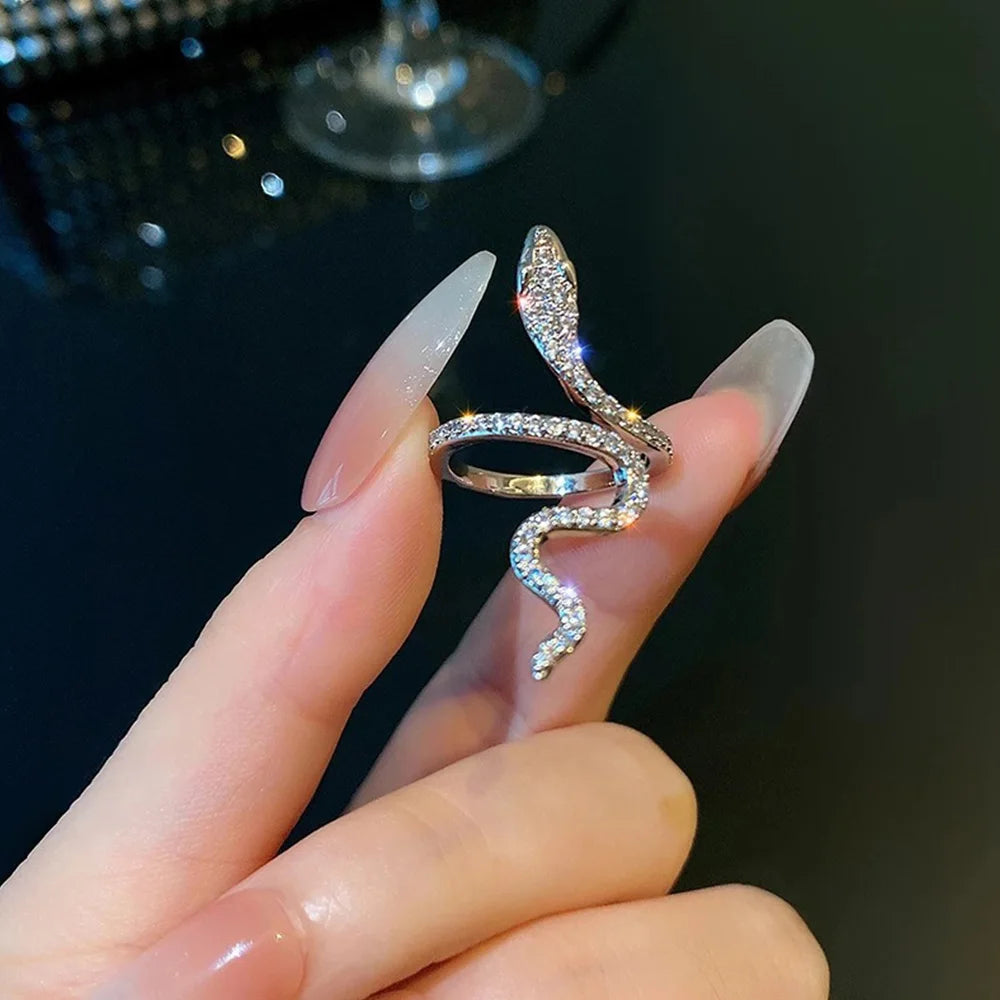 Bague serpent avec strass à la mode pour femmes