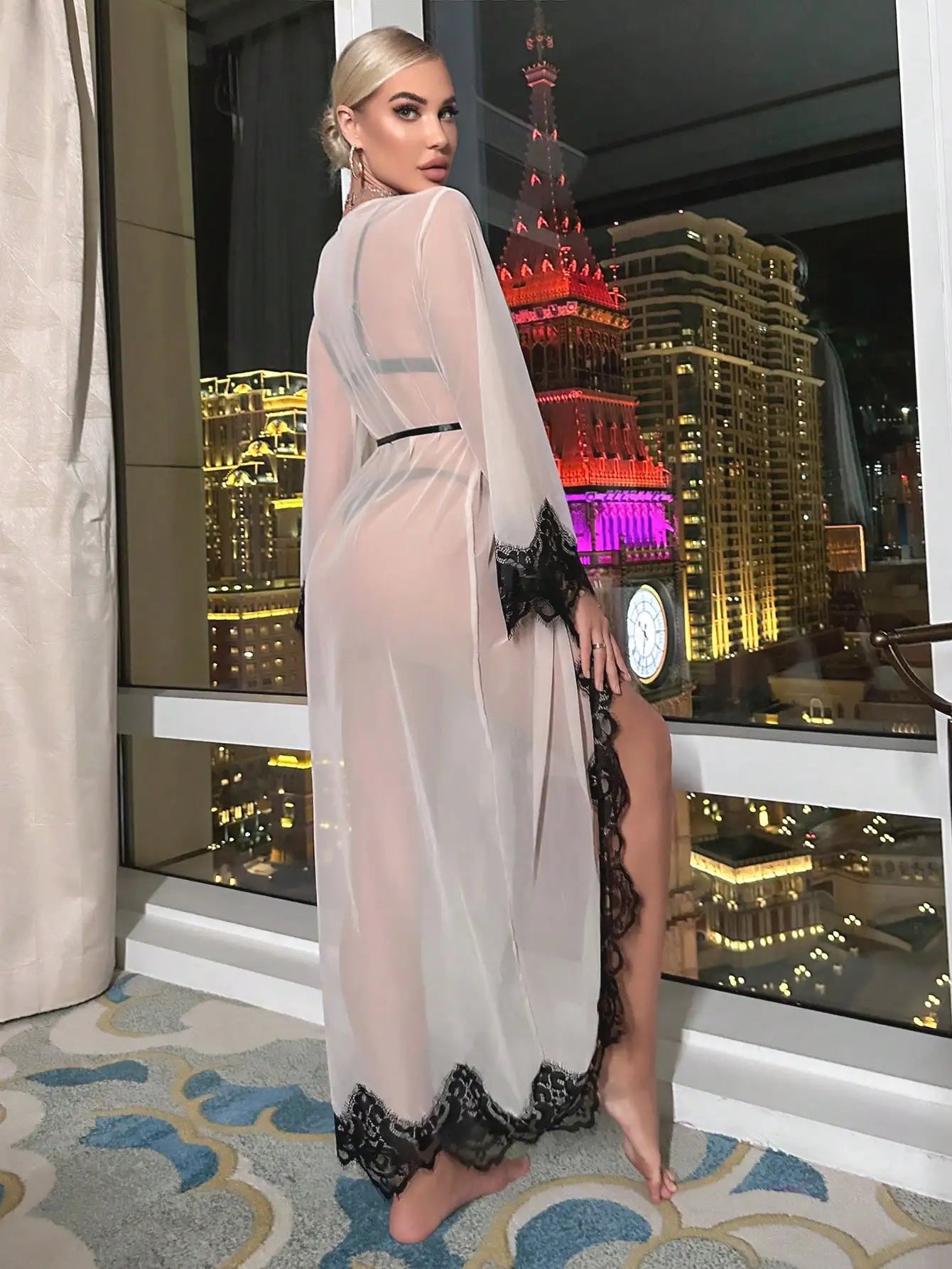 Robe de chambre transparente à manches longues pour femmes