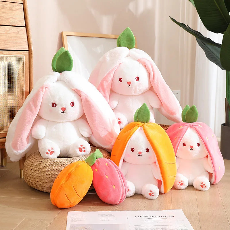 Belle peluche carotte et fraise avec oreiller de couchage lapin