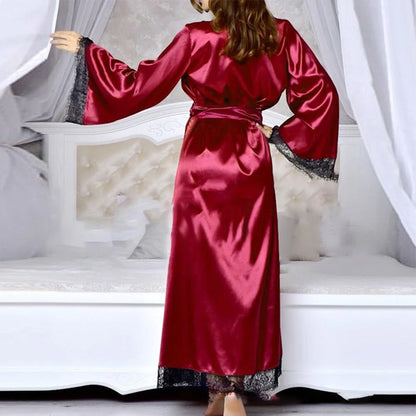 Robe de chambre longue sexy en satin pour femme