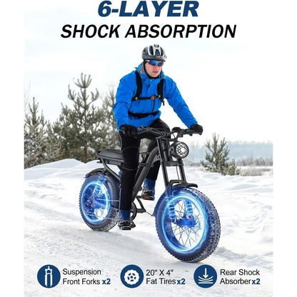 Bike, 20 Inch Fat Tire  Suspension Ebike, Up to 28MPH & 75 Miles, 15.6AH Removable Battery, All-Terrain E Bike for Mountains