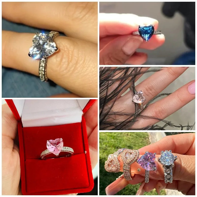 Anillo de corazón de lujo de moda para mujer