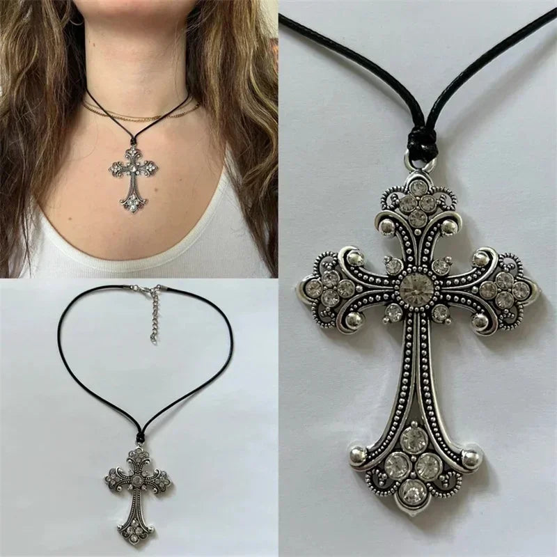 Large Gothic Cross Choker Necklace For Women's