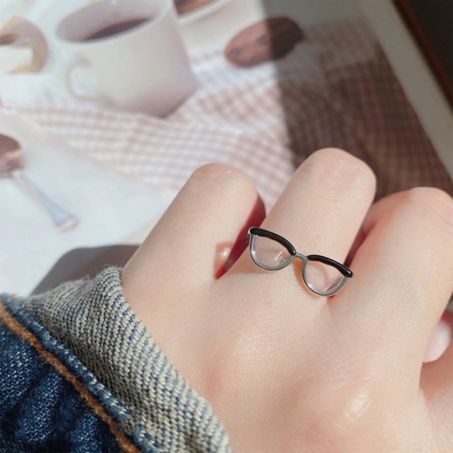 Bague de lunettes mignonne à la mode pour femmes