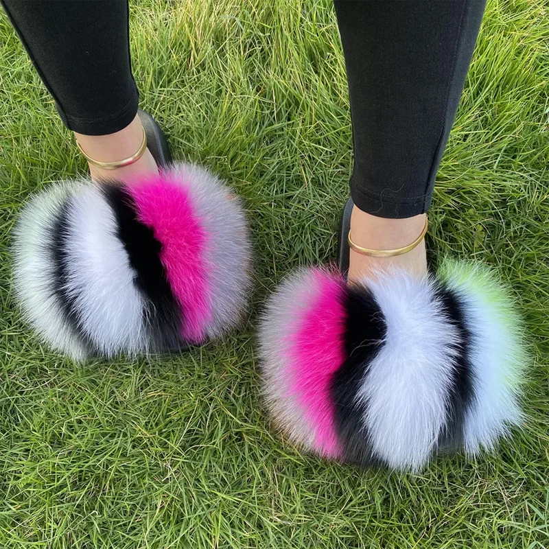 Hot Custom Faux Fur Fluffy Sandals For Women's