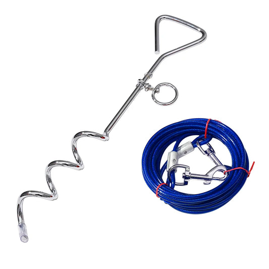 Outdoor Pet Leash & Metal Screw Stake Set