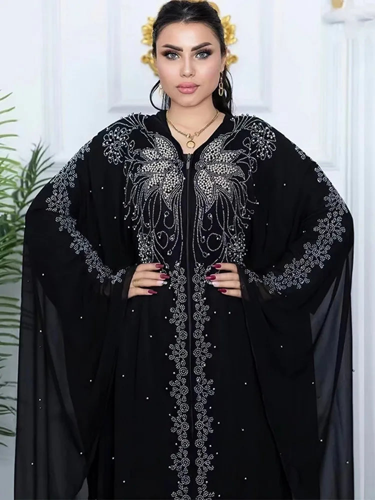 Robe de mode musulmane en mousseline de soie noire pour femmes