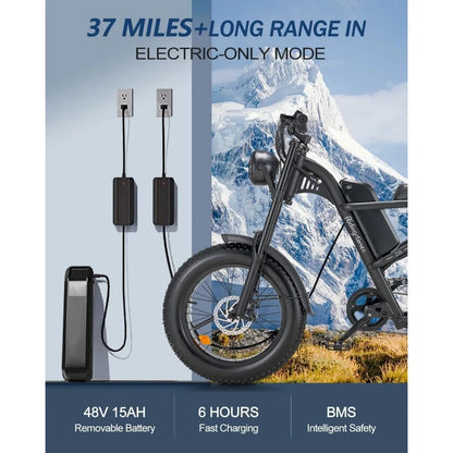 Bike, 20 Inch Fat Tire  Suspension Ebike, Up to 28MPH & 75 Miles, 15.6AH Removable Battery, All-Terrain E Bike for Mountains