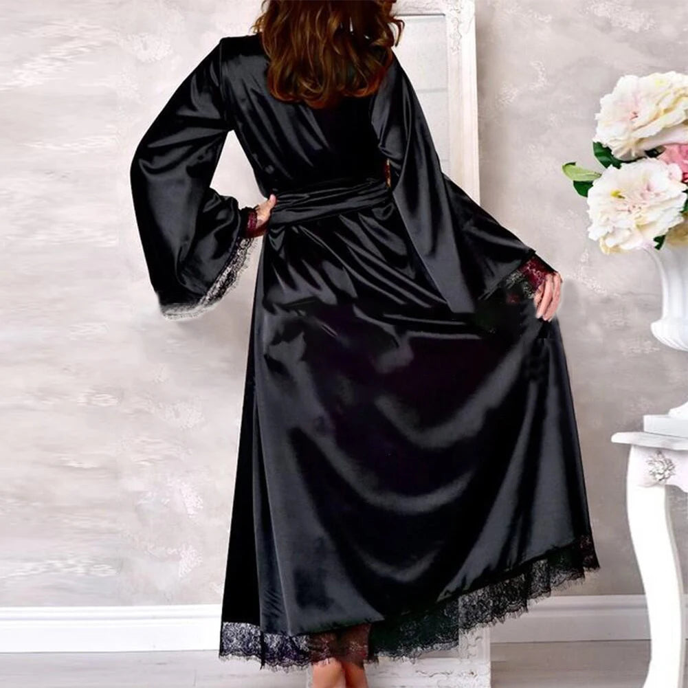 Robe de chambre longue sexy en satin pour femme