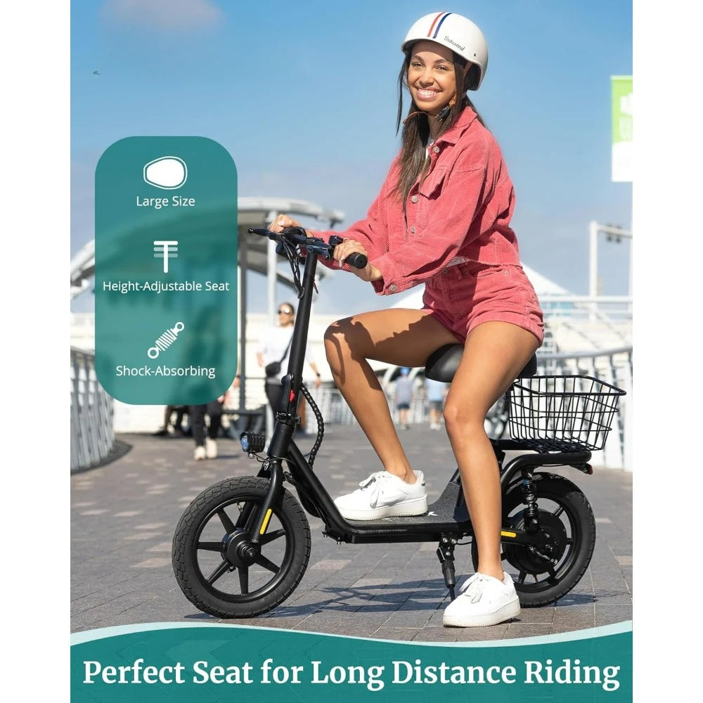 Electric Scooter with Seat for Adult, 18.6Miles Range & 15.5Mph Power by 400W Motor, 14" Pneumatic Tire&Height Adjustable Seat
