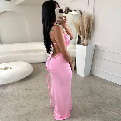 Backless Pink Dress For Women's